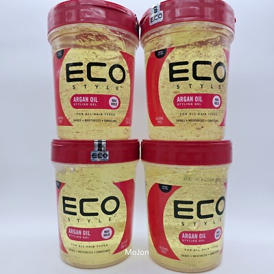 Lot Of 4 Eco Style Styling Gel, Moroccan Argan Oil, Max Hold Jumbo 32 oz Sealed