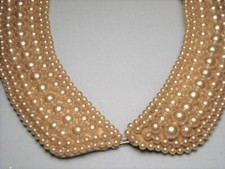Vintage GLENTEX Champagne Faux Pearl and Satin Collar Necklace 1950's - Gorgeous