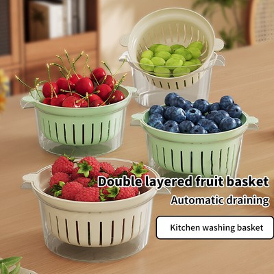 Double-Layer Household Kitchen 2 In 1 Water Colander Basin Drain Basket _cn