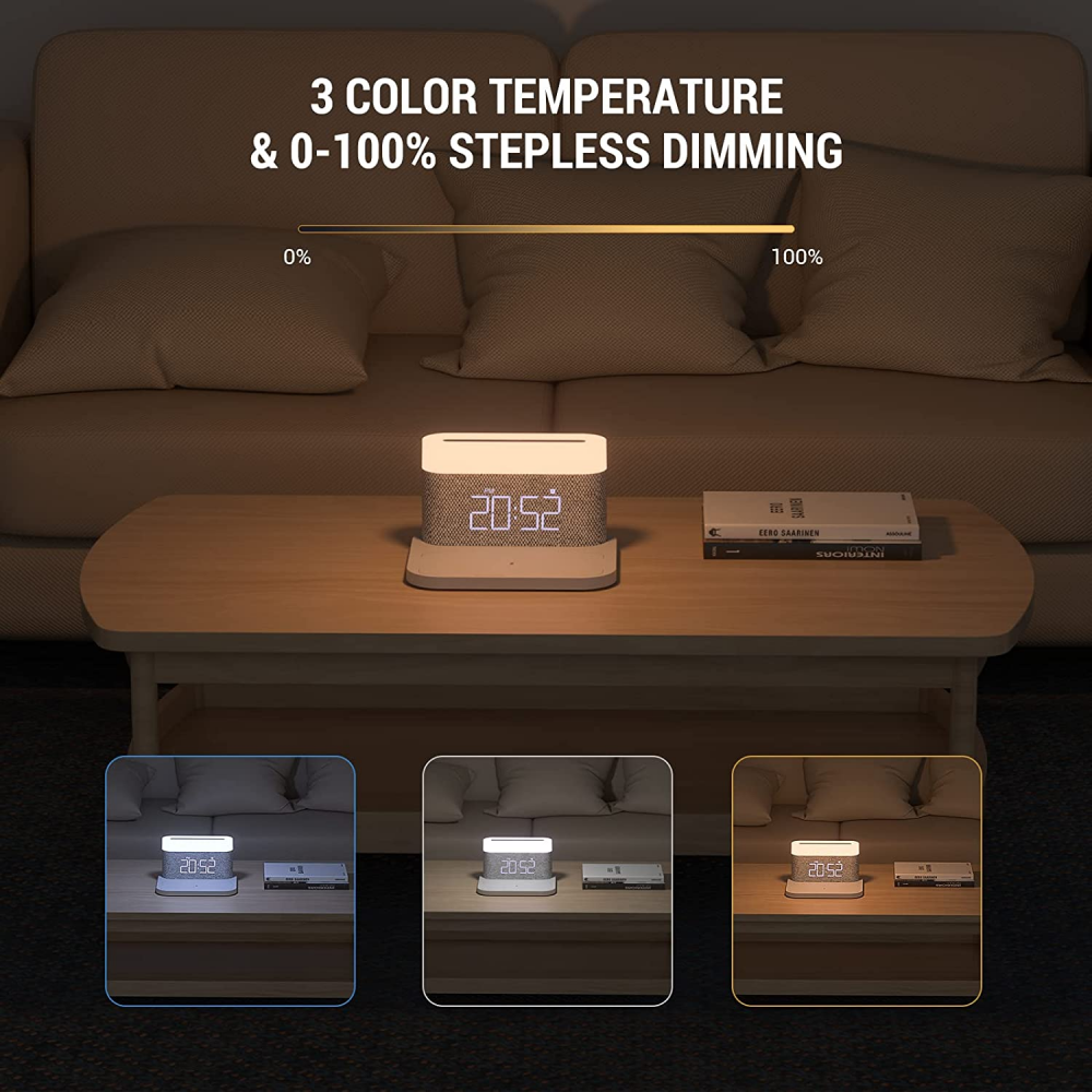 COLSUR Digital Alarm Clock with LED Night Light Wireless Charging 15W