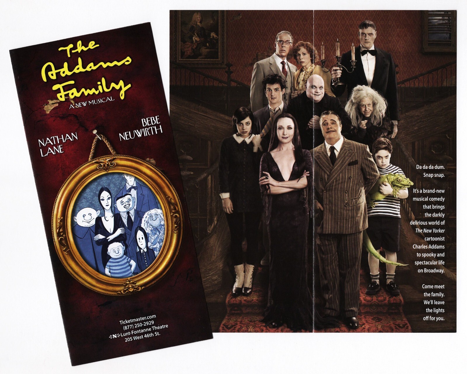 Nathan Lane "ADDAMS FAMILY" Bebe Neuwirth / Andrew Lippa 2010 Broadway Flyer