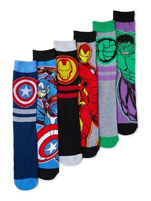 Marvel Socks 6 Pair HYP Casual Crew Men Size 8-12 Cute Fun