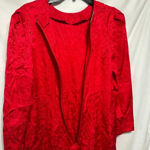 Maggy London Petites Dress Sz 6 Vintage 100% Silk Red Damask Long Sleeve Classy - Picture 3 of 13