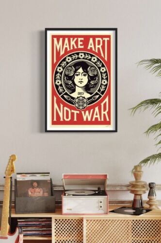MAKE ART NOT WAR SHEPARD FAIREY Signed XL Poster 24 x 36 Official Wall Art OBEY - Picture 2 of 3