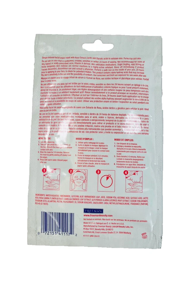 Free Man Rose Brightening Facial Paper Mask 16g LOT OF 2 - Image 3 of 4