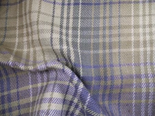 Robert Allen Beacon Hill Fabric Pampas Plaid Bay Blue Linen Jute Upholstery JJ39