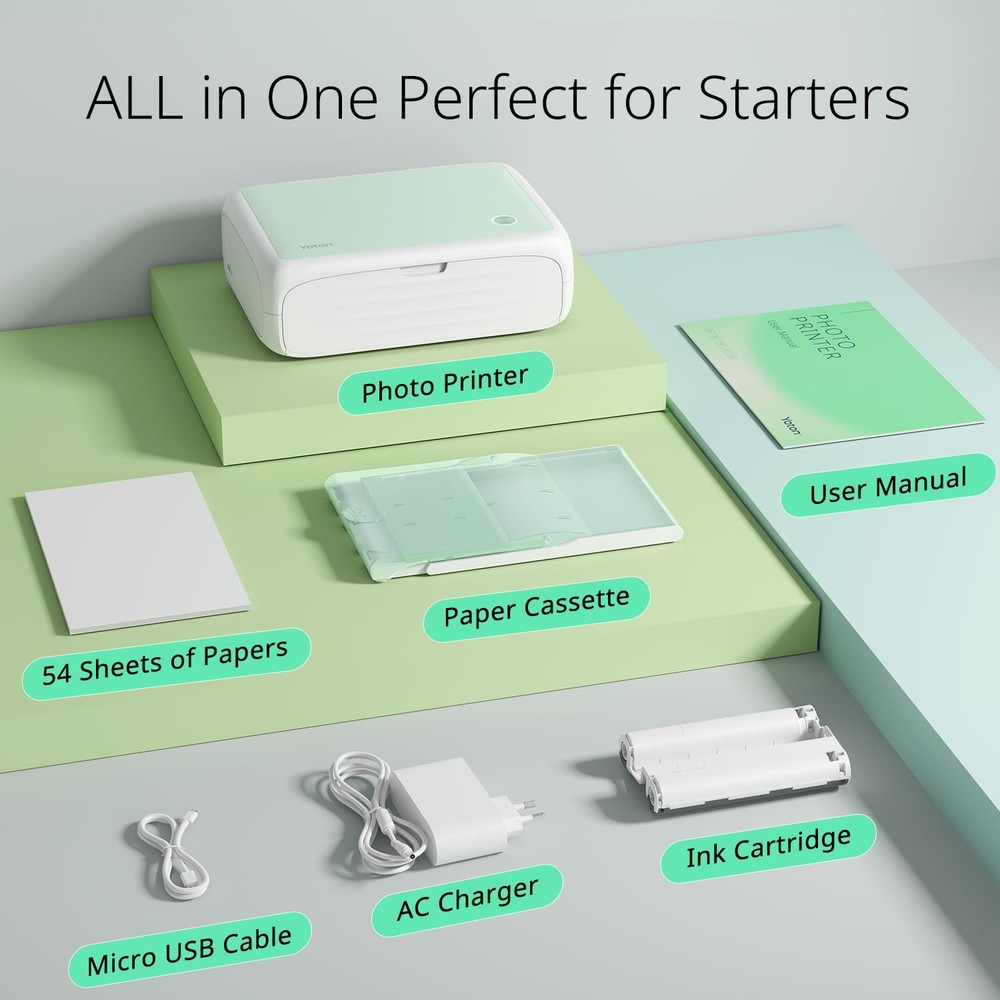 Photo Printer, Picture Printer with 54 Sheets (4"x6") & 1 Ink Ribbon, Support...