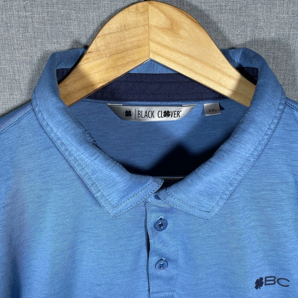 Camisa Polo Trébol Negra 2XL Azul Hombres Informal Ligera Transpirable Golf PGA Foto 2 de 4