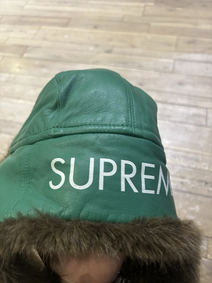 Talla O/S- Supreme Sombrero Tropa Cuero Verde Borde Piel Sintética Foto 3 de 4