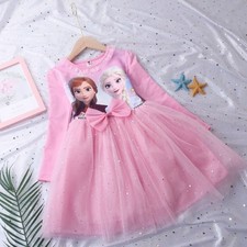 Kids Girls Elsa Anna Princess Dress Long Sleeve Birthday Party Fancy Tutu Dress*