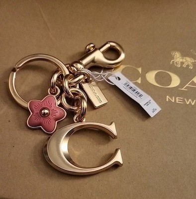 Coach Coral Color Tea Rose Bag Charm w/ Golden C Logo & Hang Tag