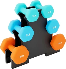 Simple Deluxe Neoprene Dumbbell Colored Set with Rack, Ideal for Multicolor 