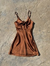 Golden Silky Mini Front Tie Clubbing Dress