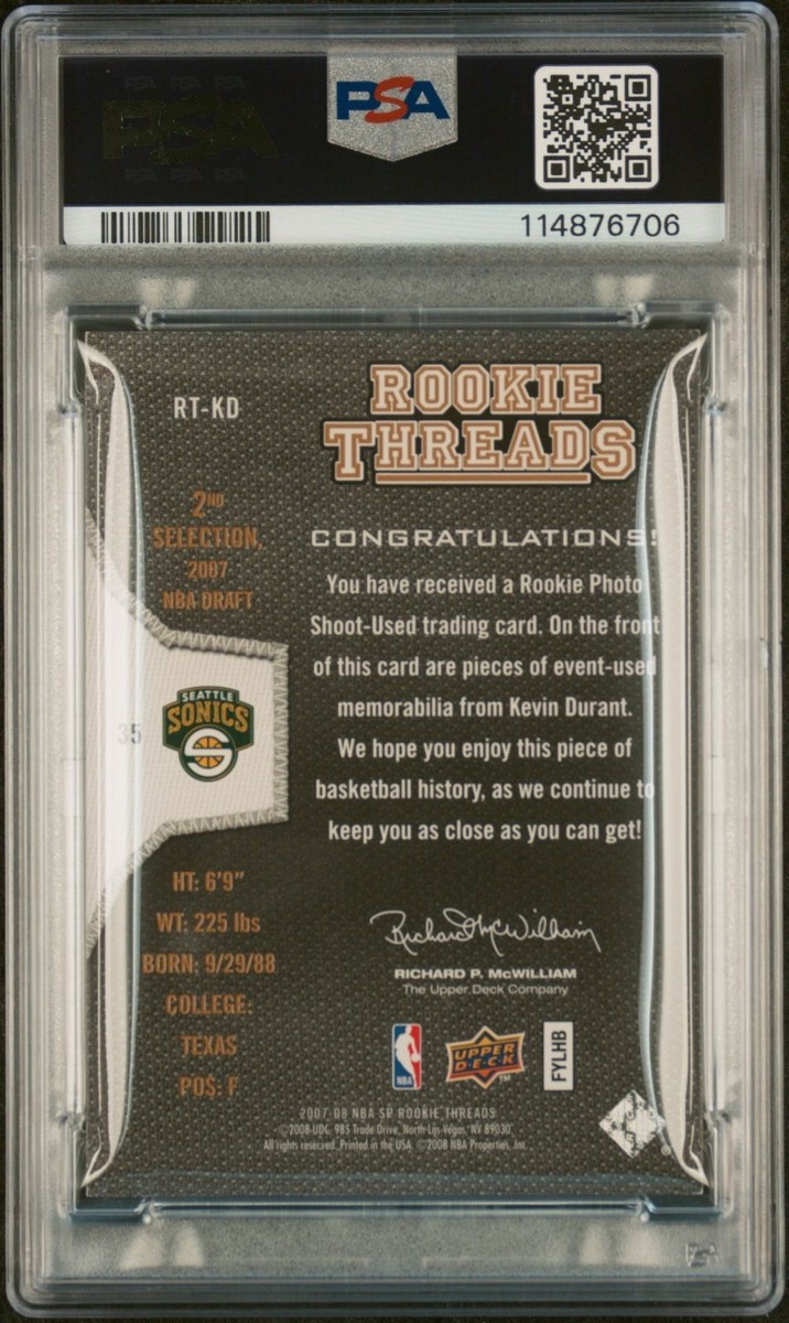 Kevin Durant Signed 2007 Upper Deck SP Rookie Threads RPA Psa/Dna