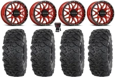 Raceline Krank 14" Wheels Red 30" Roctane T4 Tires Kawasaki Brute Force IRS
