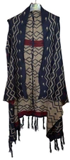 Womens Open Front Knit Vest With Zigzag Pattern & Fringe Hem M Boho Y2K Hippie