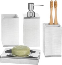 Estella Bathroom Accessories Sets Complete - 4-Piece White Bathroom Set with