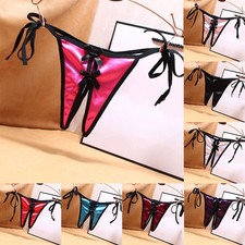 Panties Thong Underwear G-string Briefs Silk Satin Crotchless Low-rise Bowknot