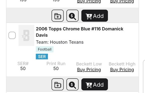 DOMANICK DAVIS 2006 TOPPS CHROME BLUE #31/50 TEXANS RARE #116 - Picture 4 of 4