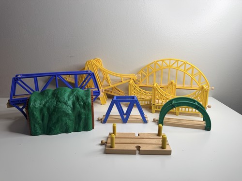 Wooden Train Railway Bridge Tunnel Lot 10 Pc BRIO Thomas Compatible Track
