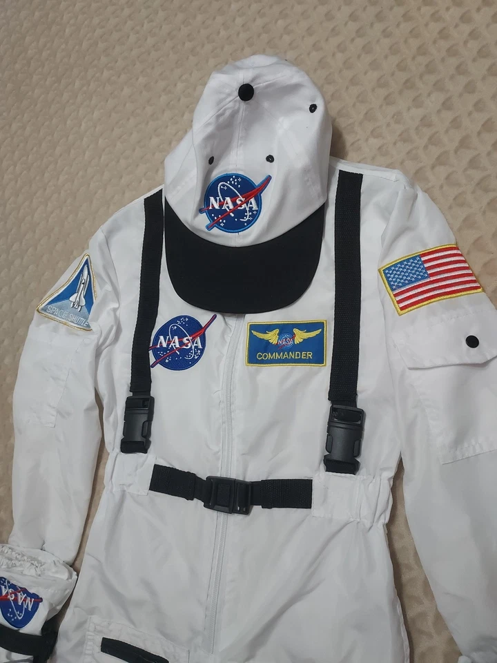 Traje de Vuelo NASA Disfraz Blanco Completo con Guantes y Sombrero Juvenil Talla 6-8  Foto 2 de 4