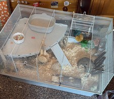 2 Tier Hamster Cage White Wire with Plastic Base, Ramp, Platform & Accessories