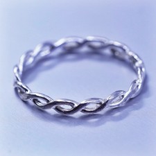 sz 7.75, southwestern Sterling 925 silver handmade ring, woven braided band