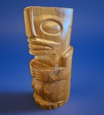 Vintage Tiki Totem Hand Carved Figure Koa Wood MCM Polynesia Hawaii Art Figure