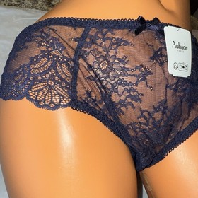 NWT Panty Brief Aubade Scalloped Lace Mesh Danse Des Sens Navy Blue 8 XL France