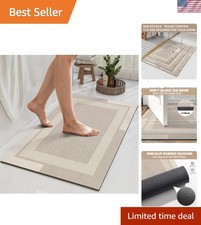Non Slip Bath Mat Thin Bathroom Rugs Fit Under Door Beige 16"x 24"  Quick Dr...