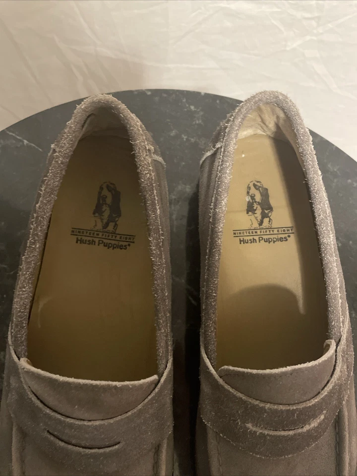 Mocasines planos Hush Puppies Vastus Penny gris nobuck para hombre talla 11 Foto 2 de 4