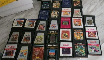 Lot of 29 Vintage Atari 2600 Games Entombed Raft Rider Spiderman QBert ET Etc