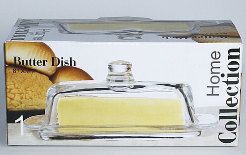 Lead-Free Crystal Covered Modern French Butter Dish with Handle and Lid - Picture 5 of 6