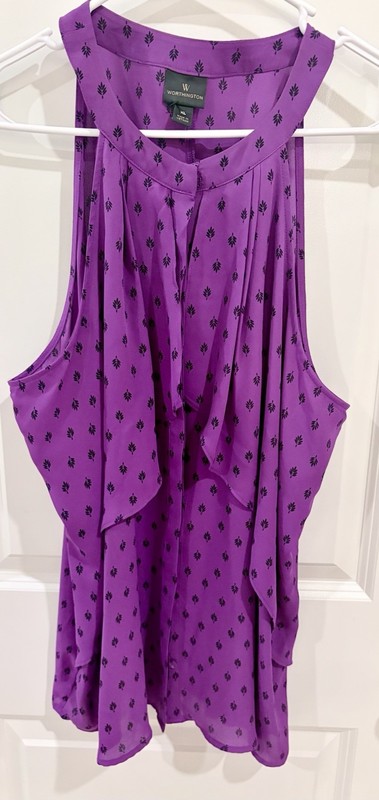 Worthington Women’s Purple/Black Floral Sleeveless Button Halter Blouse XL