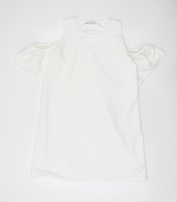 Zara Damen Kleid weiß A-Linie L Cold Shoulder