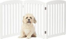 PAWLAND Wooden Freestanding Foldable Pet Gate for Dogs, 24 inch 3 Panels Step...