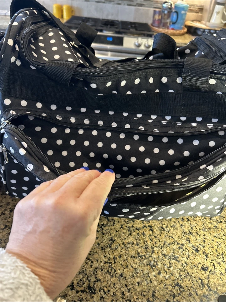 "Bolso de Lona Negro con Asas de Lunares Blancos y Correa para el Hombro 21""x12""" Foto 2 de 4