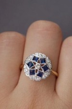 2.45Ct Art Deco Style Lab-Created Diamond  Sapphire Engagement 14K Gold FN Ring