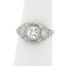 Art Deco Platinum 900 Die Struck Diamond Sz. 5 Ring #E96881-1
