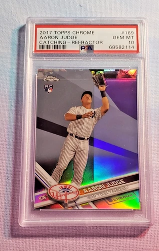 2017 Topps Chrome Refractor Aaron Judge Rookie Card Catching #169 PSA 10
