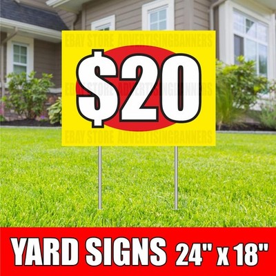 $20 Yard Sign with H-Stakes Lawn Sign SALE Discount Clearance Fixed Price Shop