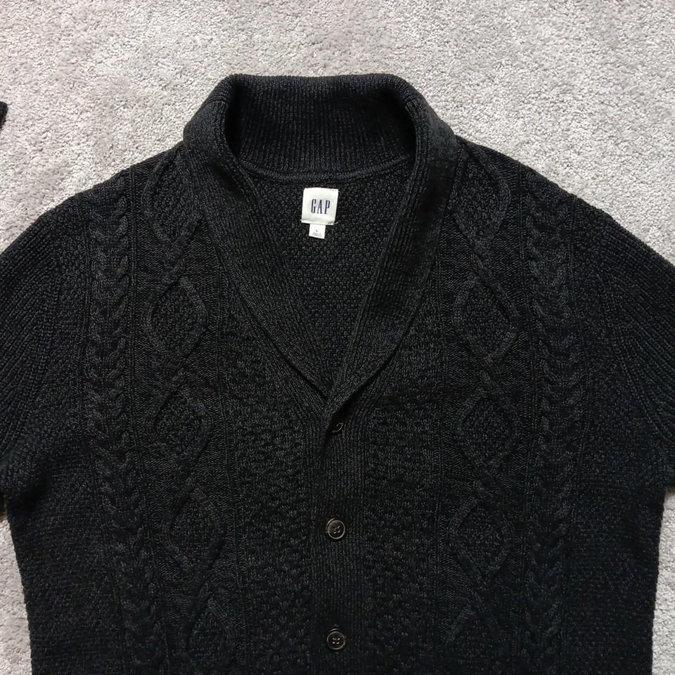 GAP Suéter Para Hombres Grande Gris Cárdigan Tejido con Cable Pescador Algodón Años 90 Y2K De Colección Foto 3 de 4