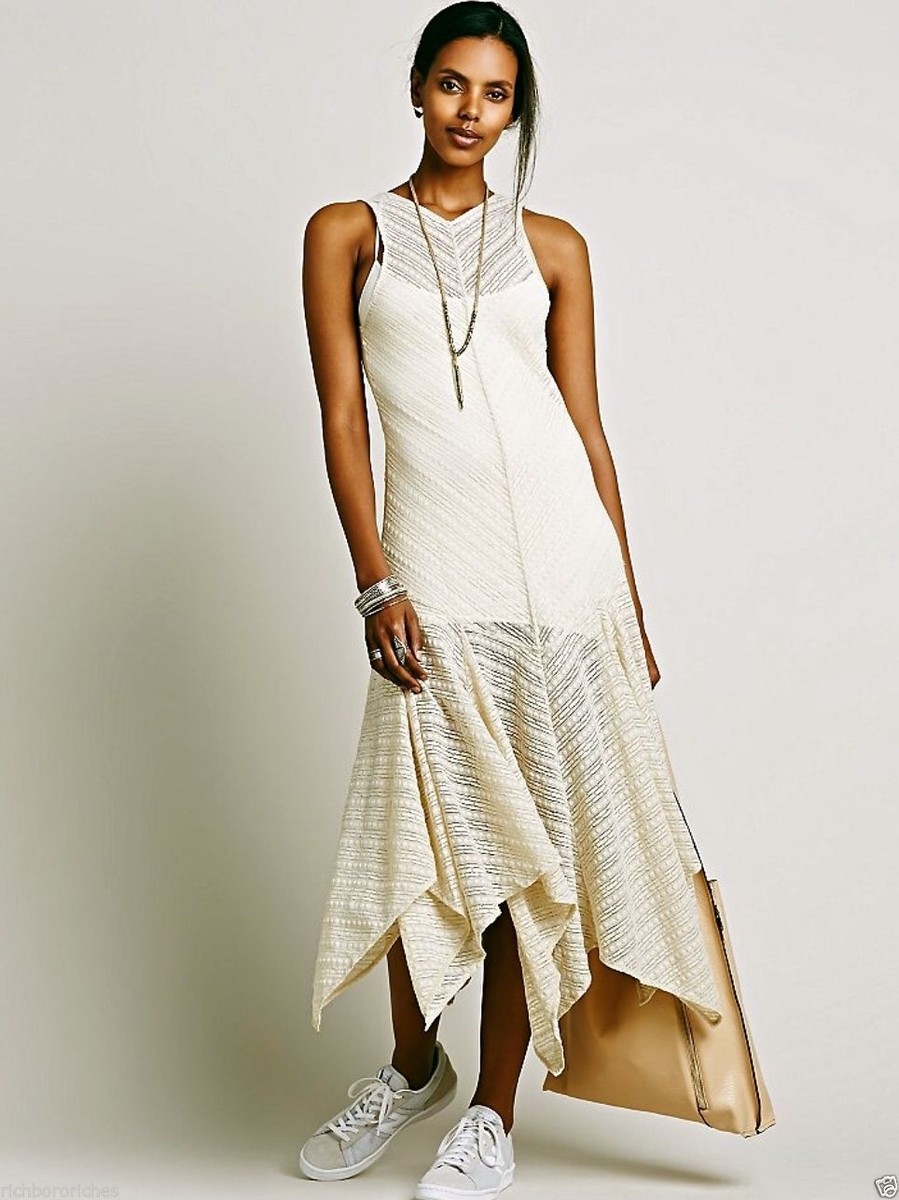 cream maxi slip dress Bone Crochet Petal Long Slip Dress