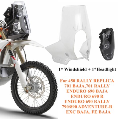 Dirt Bike Rally Fairing Windshield W/ LED Headlight For 701 690 790 890 BAJA EXC