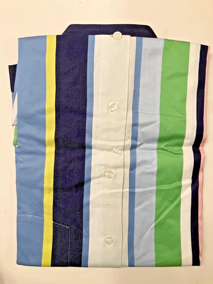 Camisa de Vestir Alex Cannon Abotonada Azul Verde Rayas Algodón Manga Larga Para Hombre M Foto 2 de 4