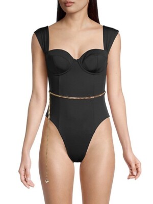 WeWoreWhat Vintage Danielle One Piece Black Chain Belt Detail Rssort L NWOT $195