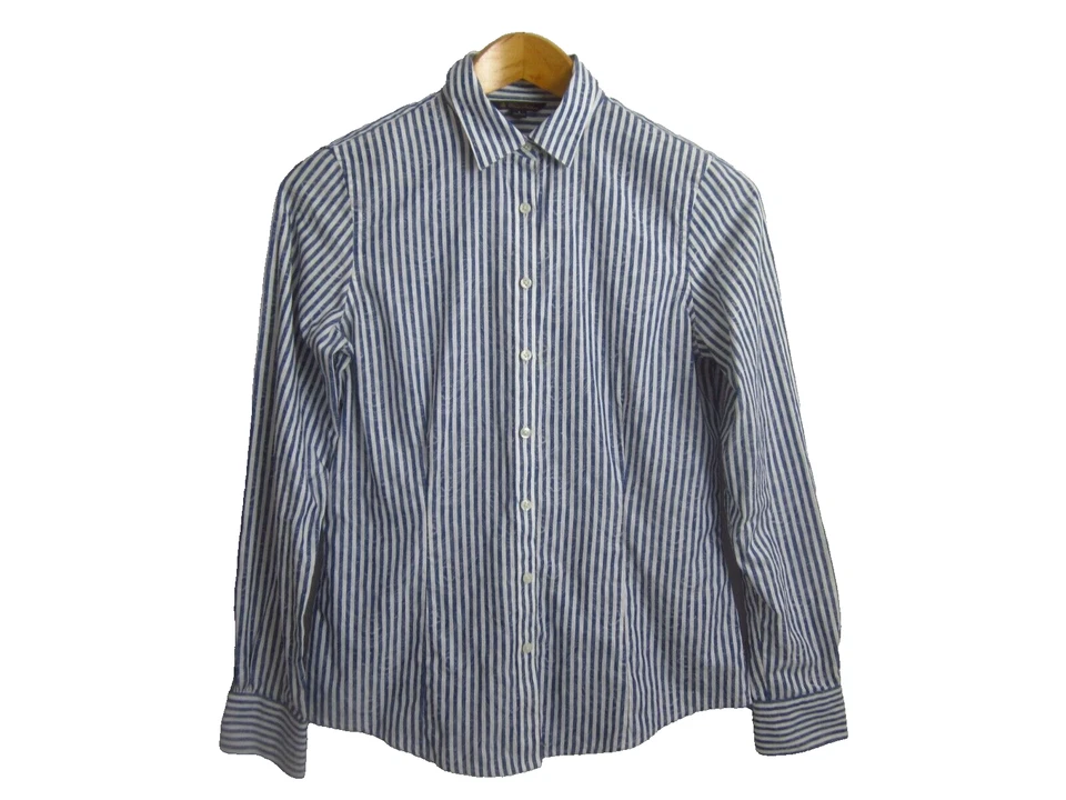 Blusa Camisa Brooks Brothers Mujer 4 Azul Blanco Rayas Cachemira LS Algodón XS Foto 4 de 4