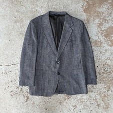 Vtg Mens 44R Wool Tweed Blazer Gray Herringbone Old Money Professor USA Made