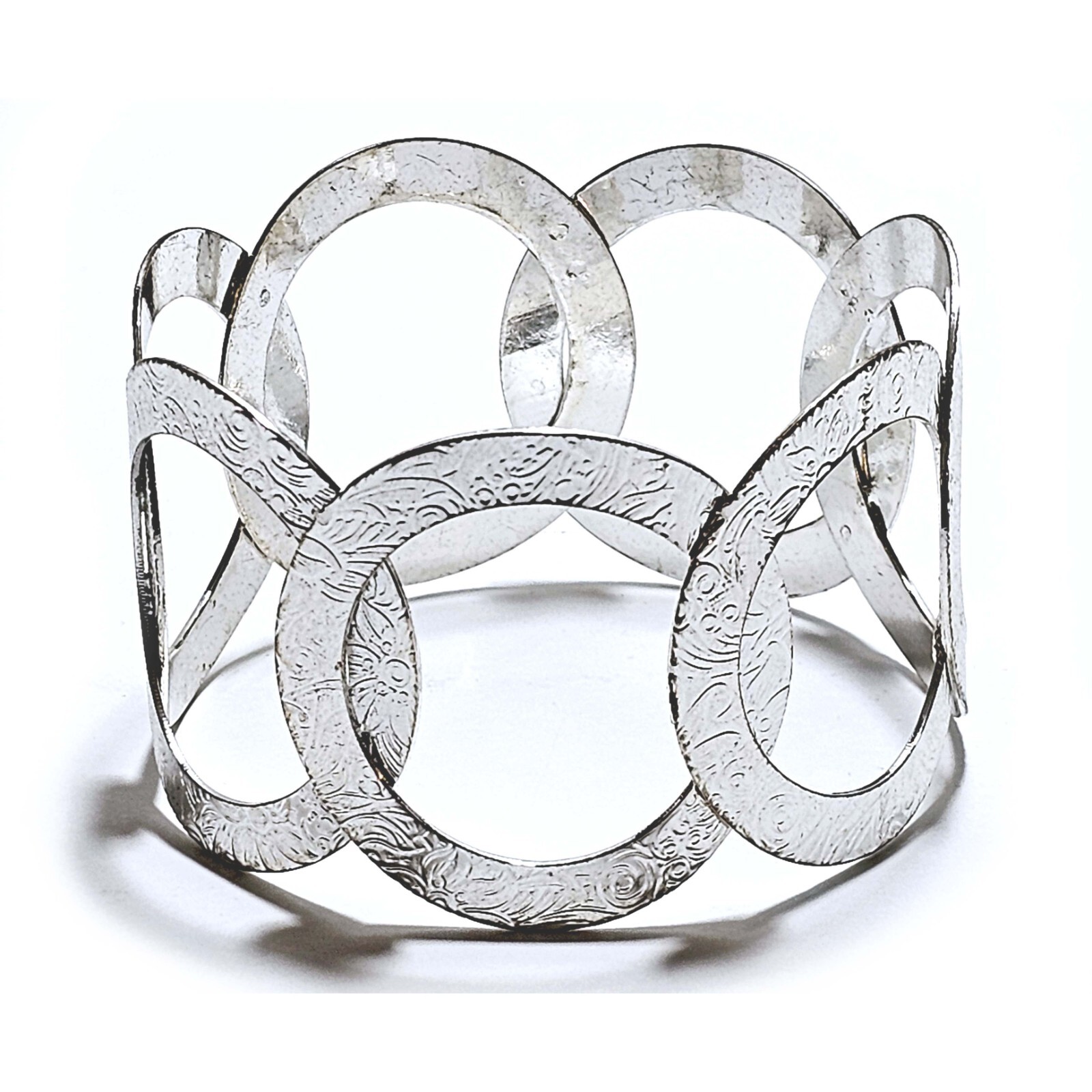 Interlocking Open Circles Geometric Silver Tone M… - image 6