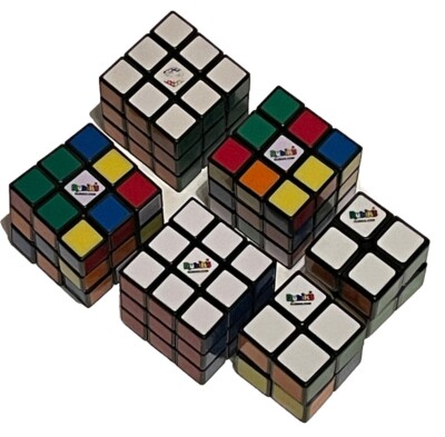 Lot Of 6 Genuine Rubik's Cubes 4- 3x3x3 & 2- 2x2x2 w/ Plastic Faces Not Stickers